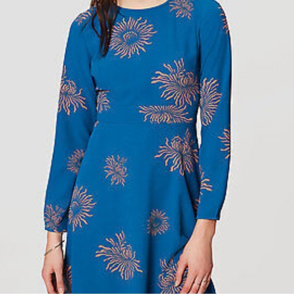 LOFT Ann Taylor teal Long Sleeve Dress with coral Floral Pattern